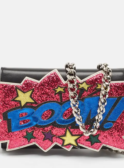 Dolce & Gabbana Black Boom Patch Chain Shoulder Bag