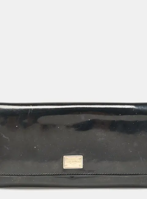 Dolce & Gabbana Black Patent Leather Logo Flap Continental Wallet