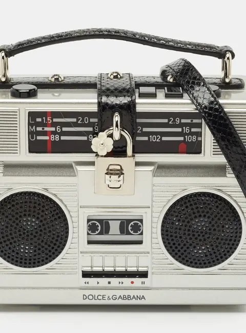 Dolce & Gabbana Grey/Black Acrylic and Snakeskin Trim Radio Boom Box Top Handle Bag