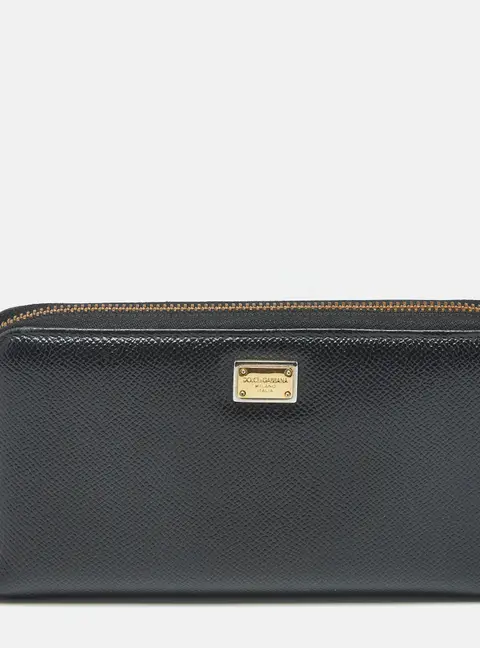 Dolce & Gabbana Black Leather Zip Around Wallet