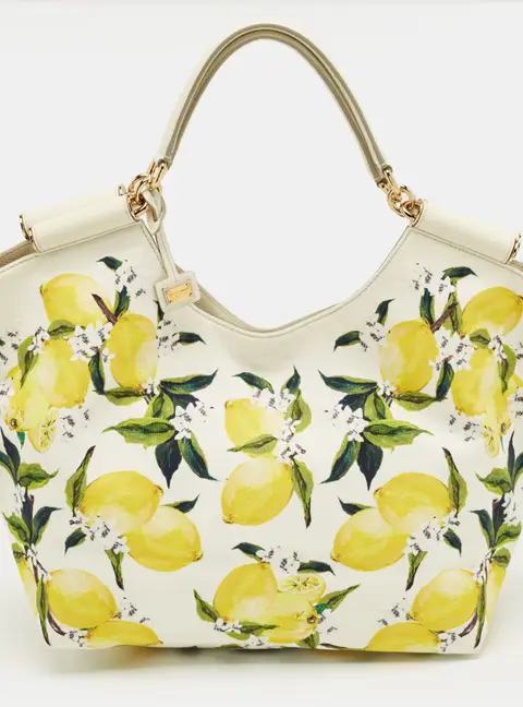 Dolce & Gabbana Yellow/White Lemon Print Canvas and Leather Tote
