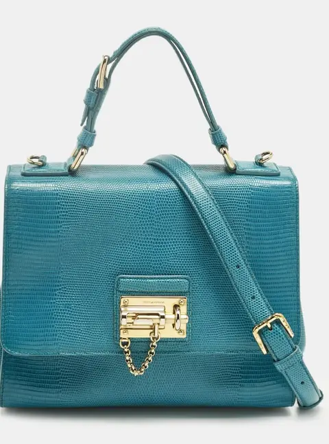 Dolce & Gabbana Turquoise Lizard Embossed Leather Medium Miss Monica Top Handle Bag
