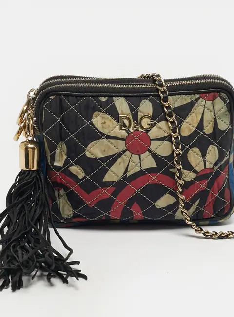 D&G  Lily Glam Multicolor Quilted Fabric and Leather Crossbody Bag