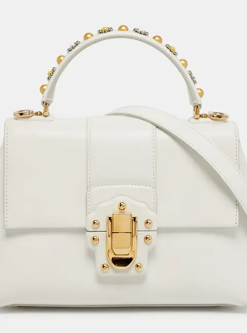 Dolce & Gabbana Lucia Small White Leather Top Handle Bag