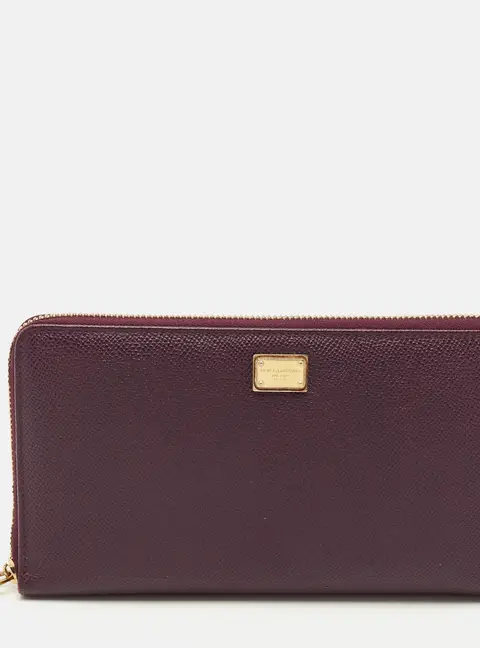Dolce & Gabbana Logo Purple Leather Zip Around Clutch