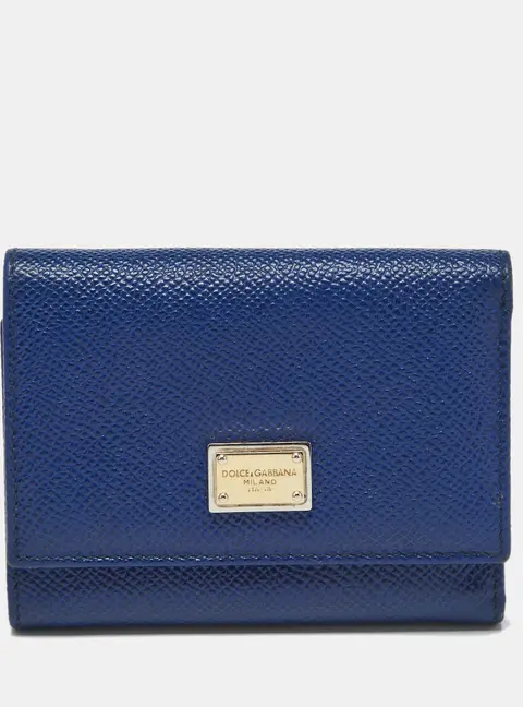 Dolce & Gabbana Blue Leather Trifold Wallet