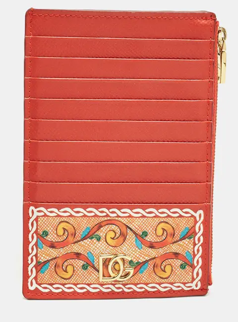 Dolce & Gabbana Multicolor Geomteric Print Leather Zip Card Case
