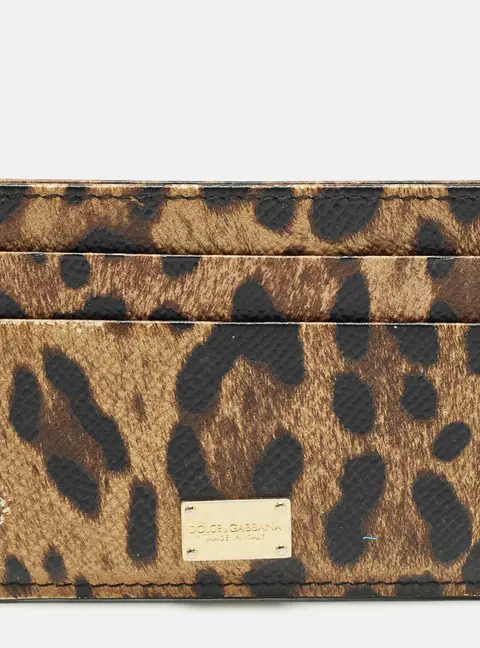 Dolce & Gabbana Brown/Black Leopard Print Coated Canvas Card Holder