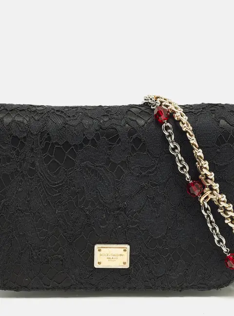 Dolce & Gabbana Black Lace Mini Jewel Chain Flap Bag