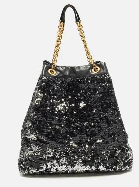 Dolce & Gabbana Miss Kristen Black/Silver Leather and Sequins Shopper Tote