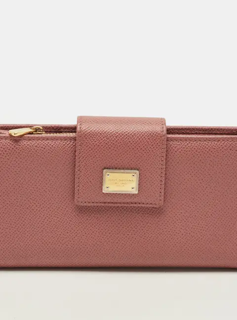 Dolce & Gabbana Logo Flap Dusty Pink Leather Continental Wallet