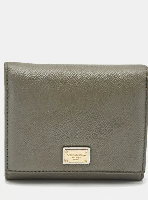 Dolce & Gabbana Logo Grey Leather Trifold Wallet