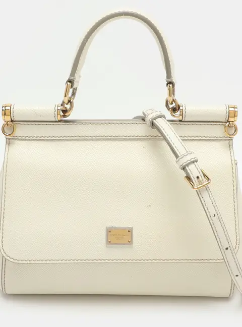 Dolce & Gabbana Miss Sicily Small Cream Leather Top Handle Bag