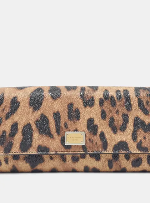 Dolce & Gabbana Logo Flap Beige/Black Leopard Print Coated Canvas and Leather Continental Wallet