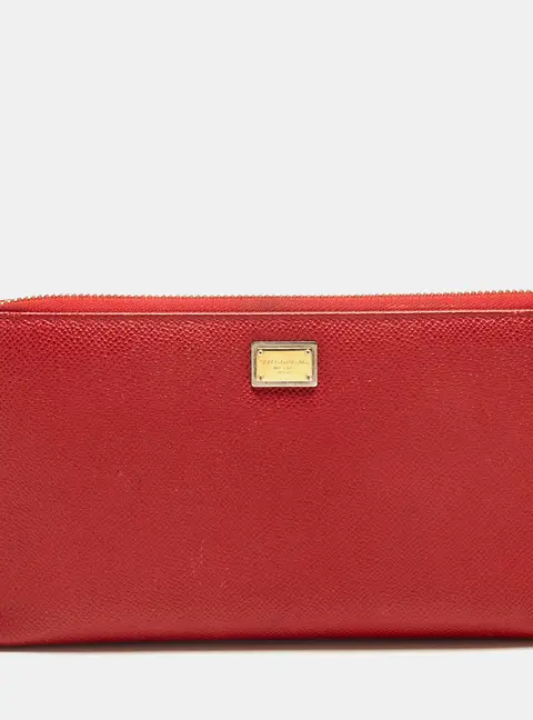 Dolce & Gabbana Red Leather Zip Around Wallet