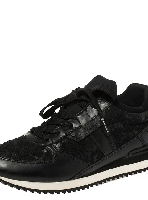 Dolce & Gabbana Black Lace And Leather Low Top Sneakers Size 38.5
