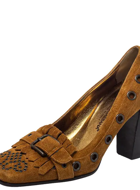 Dolce & Gabbana Brown Suede Block Heel Pumps Size 37