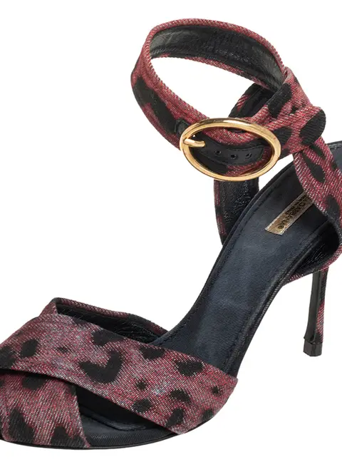 Dolce & Gabbana Multicolor Leopard Print Fabric Cross Detail Ankle Strap Sandals Size 40
