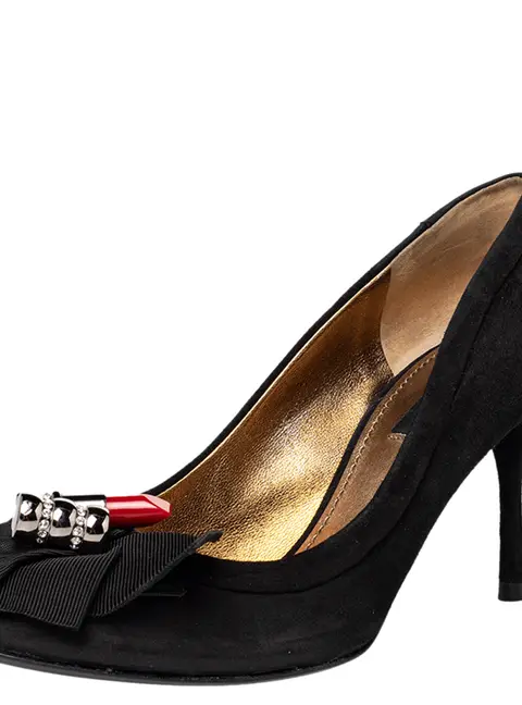 Dolce & Gabbana Black Suede And Fabric Embellished Bow Pumps Size 36