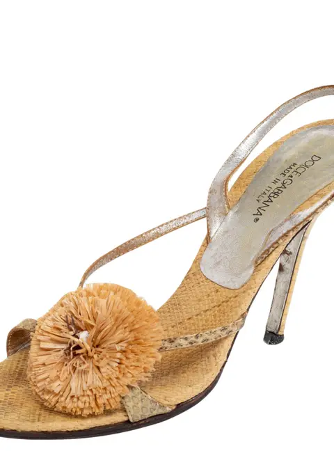 Dolce & Gabbana Beige Jute Fringe Sandals Size 37.5