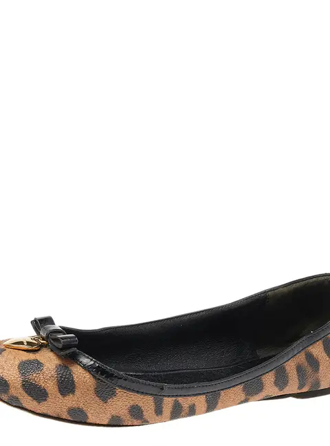 Dolce & Gabbana Brown Leopard Print Coated Canvas Bow Detail Ballet Flats Size 37