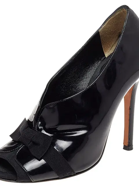 Dolce & Gabbana Black Patent Leather Peep Toe Booties Size 36