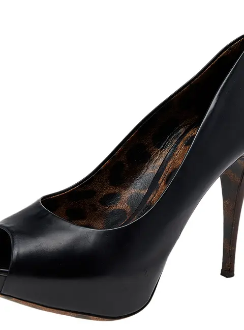 Dolce & Gabbana Black Leather Peep Toe Platform Pumps Size 40