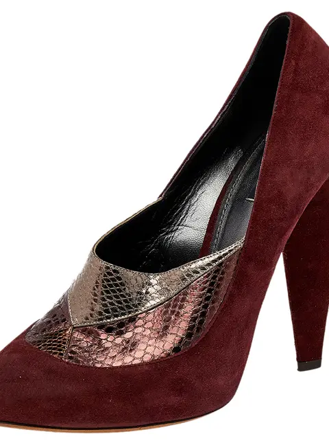 Dolce & Gabbana Burgundy/Brown Suede And Python Embossed Leather Pointed Toe Pumps Size 41