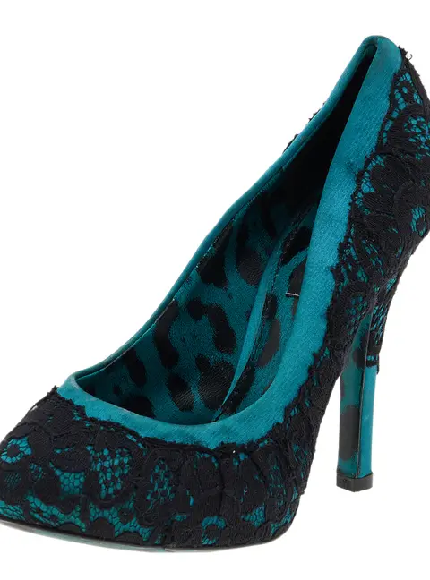 Dolce & Gabbana Green/Black Lace and Satin Pumps Size 35