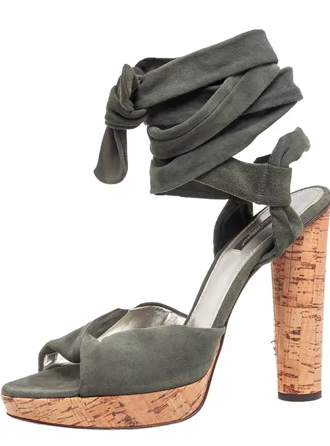 Dolce & Gabbana Army Green Suede Ankle-Wrap Sandals Size 41
