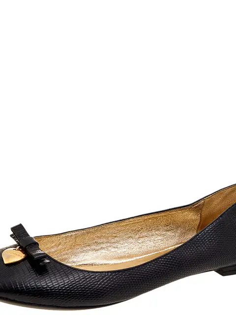 Dolce & Gabbana Black Lizard Embossed Leather Bow Detail Ballet Flats Size 37.5