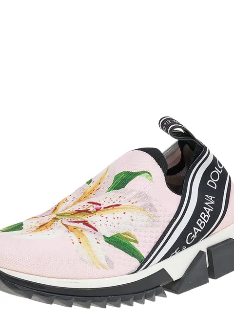 Dolce & Gabbana Pink Knit Fabric Sorrento Slip on Sneakers Size 37.5