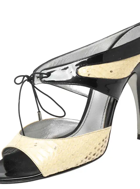 Dolce & Gabbana Size 40 Black Patent Leather and Python Leather Ankle Strap Sandals