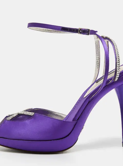 Dolce & Gabbana Purple Satin Crystal Embellished Ankle Strap Platform Sandals Size 41