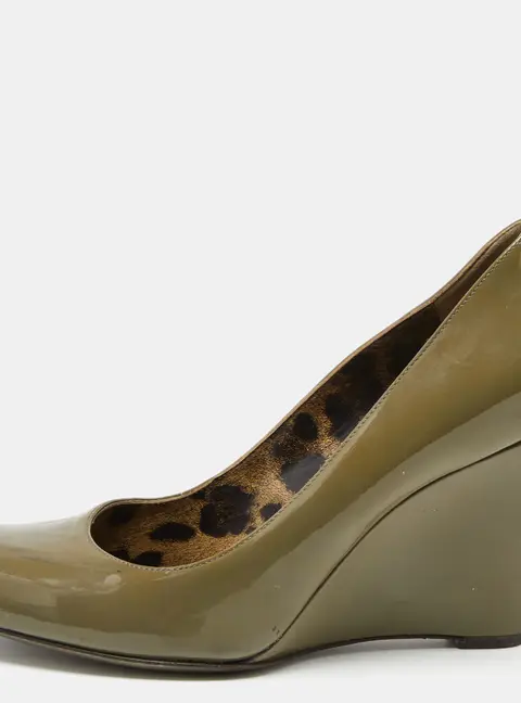 Dolce & Gabbana Olive Green Patent Leather Wedge  Pumps Size 38