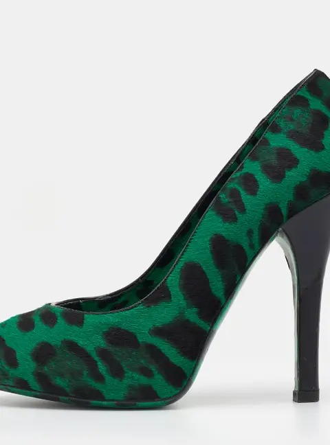 Dolce & Gabbana Green/Black Leopard Print Calf Hair Pumps Size 36.5