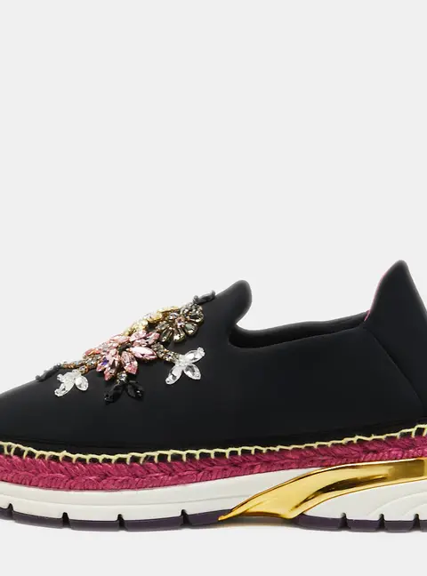Dolce & Gabbana Black Neoprene Barcelona Crystal Embellished Sneakers Size 40.5