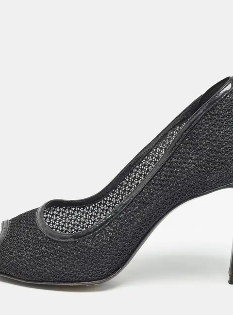 Dolce & Gabbana Size 39 Black Mesh and Patent Leather Peep Toe Pumps