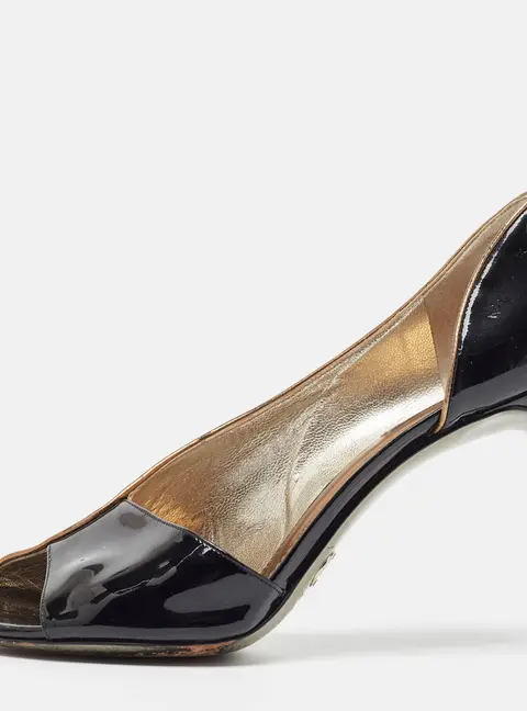 Dolce & Gabbana Black Patent Leather Open Toe D'orsay Pumps Size 41