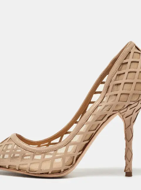 Dolce & Gabbana Beige Mesh and Leather Caged Peep Toe Pumps Size 37