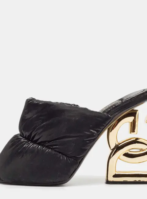 Dolce & Gabbana Black Quilted Nylon DG Heel Slide Sandals Size 38.5