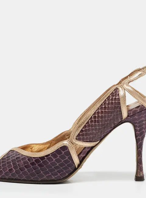 Dolce & Gabbana Purple/Gold Leather and Python Leather Slingback Sandals Size 37.5