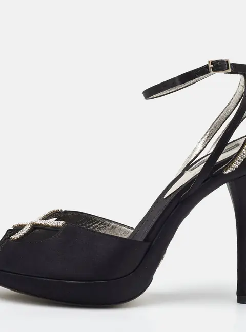 Dolce & Gabbana Black Suede Crystal Embellished Ankle Strap Sandals Size 40