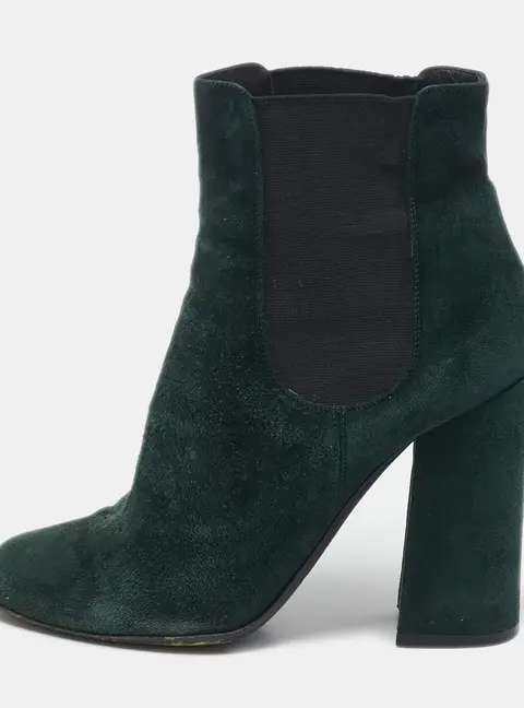 Dolce & Gabbana Green Suede Block Heel Ankle Length Boots Size 38