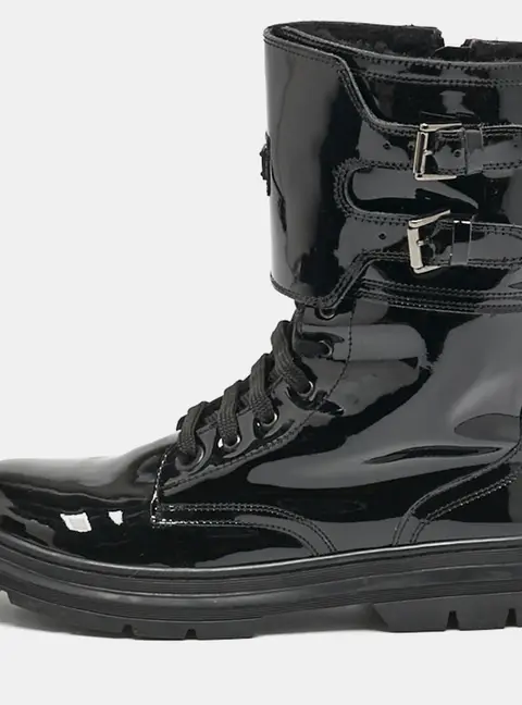 Dolce & Gabbana Black Patent Leather Combat Boots Size 38