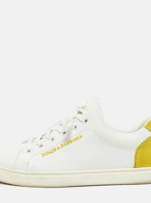 Dolce & Gabbana White/Yellow  Leather and Suede Low Top Sneakers Size 37