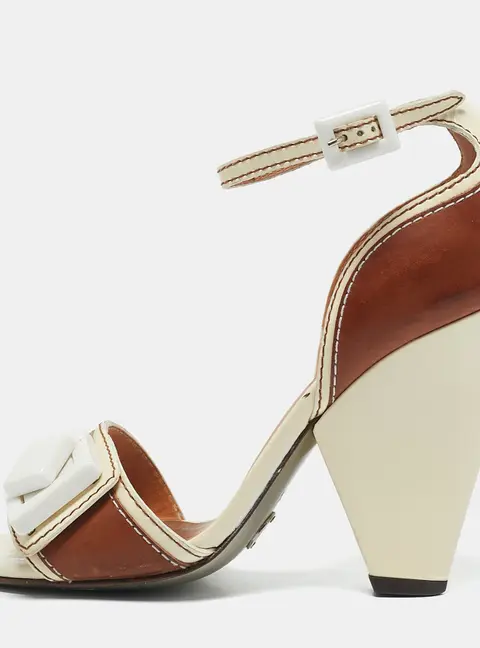 Dolce & Gabbana Size 37.5 Brown Leather and Patent Leather Ankle Strap Sandals