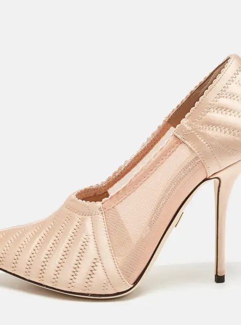 Dolce & Gabbana Peach Satin and Mesh Pointed Toe Pumps Size 37