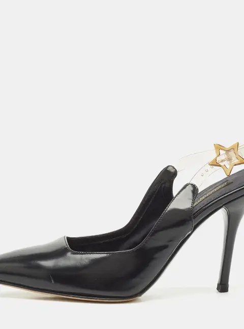 Dolce & Gabbana Black Leather and PVC Slingback Pumps Size 37.5