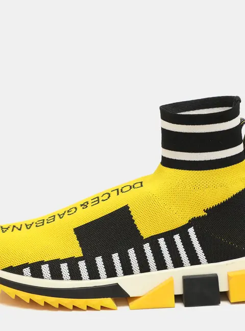 Dolce & Gabbana Yellow/Black Knit Fabric Logo Print Slip On Sneakers Size 40